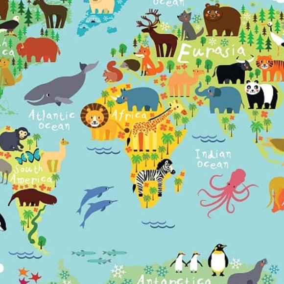 Tapestry Animal World Map Wall Hanging Backdrop - Picture 2 of 3